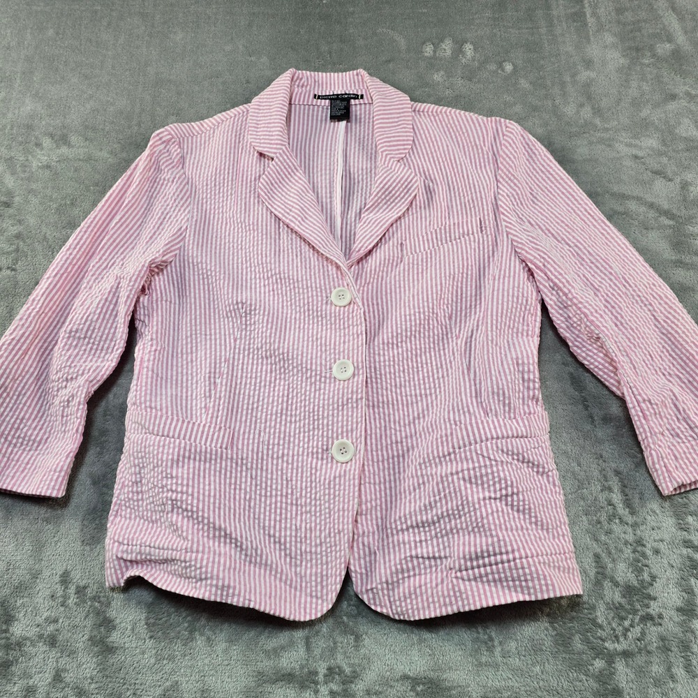 Pierre Cardin Seersucker Blazer Womens 8 Pink White Striped Coastal Preppy